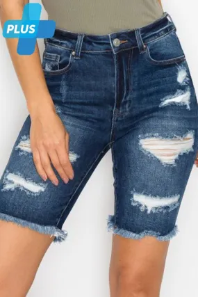 Ripped Denim Bermuda Shorts