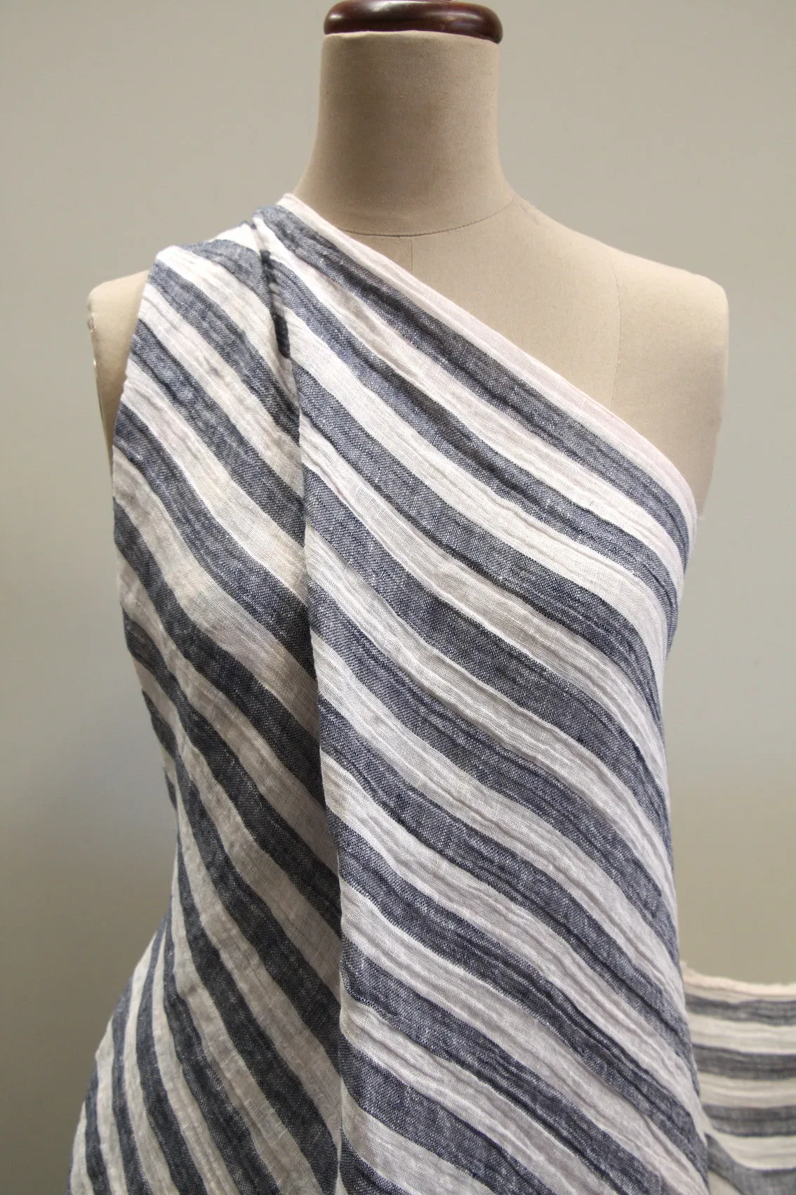 Riviera Indigo Stripe Crinkle Linen