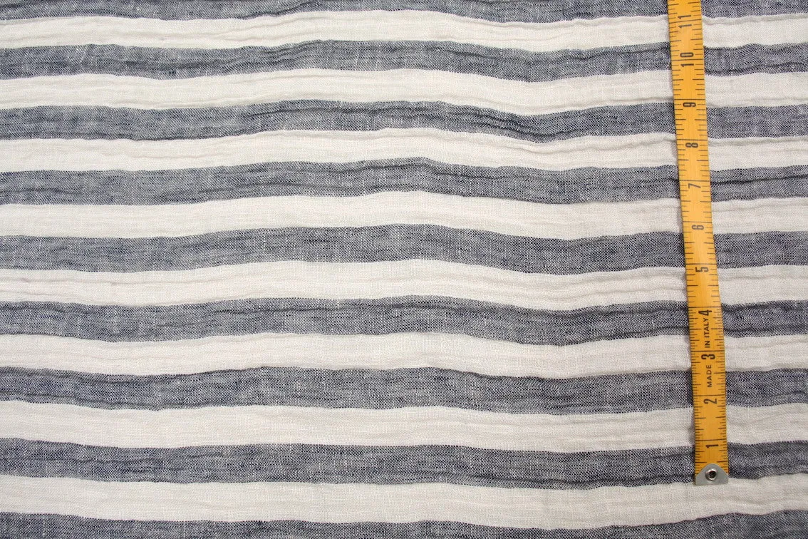 Riviera Indigo Stripe Crinkle Linen