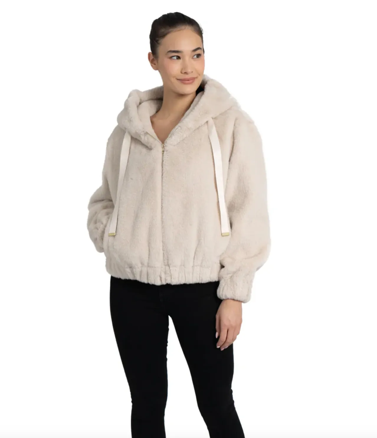 Sean Faux Fur Hooded Jacket - Ivory