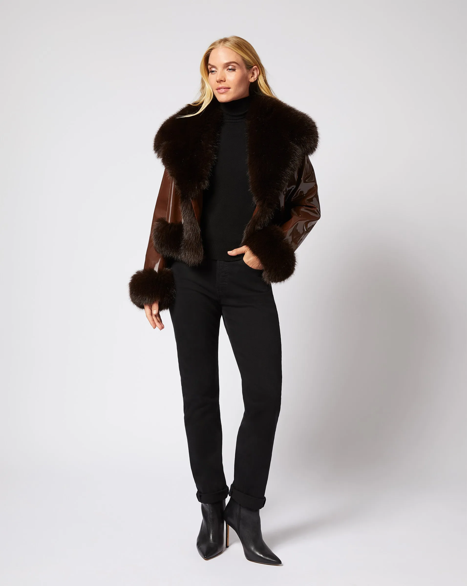 Shortie Faux Leather & Faux Fur Jacket