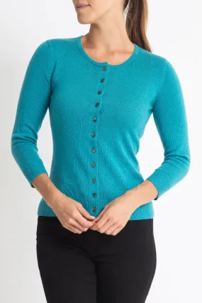 Silk   Cashmere Victoria Cardigan in turquoise (low stock)