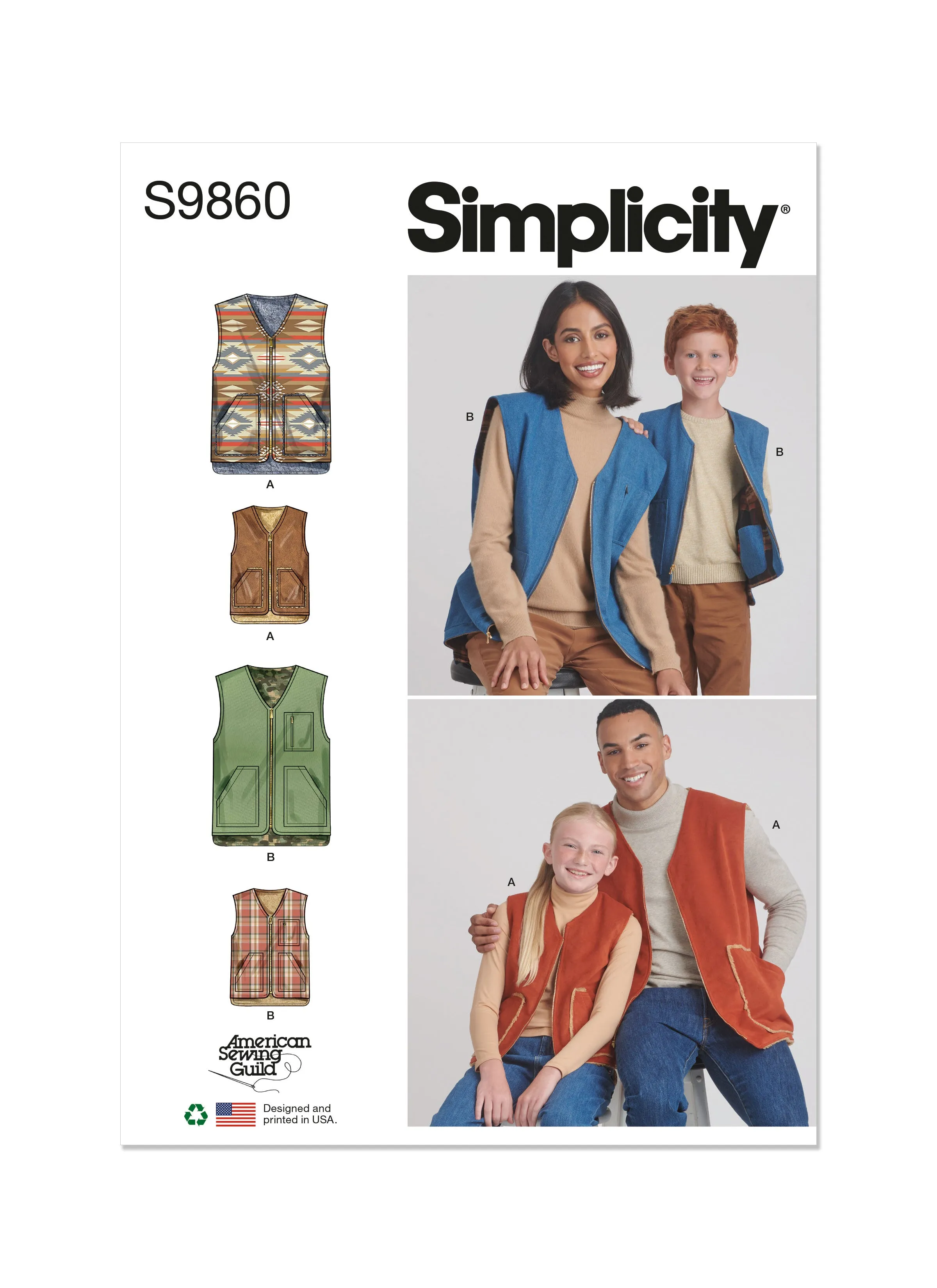 Simplicity Sewing Pattern 9860 Children's, Teens' and Adults' Waiscoats