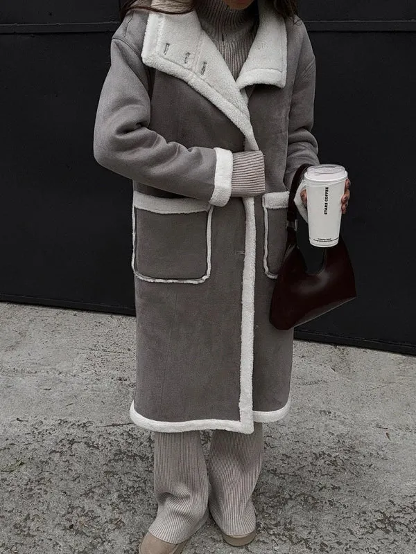 Single Breasted Teddy Bear Patched Coat | Cozy Longline Coat for Winter