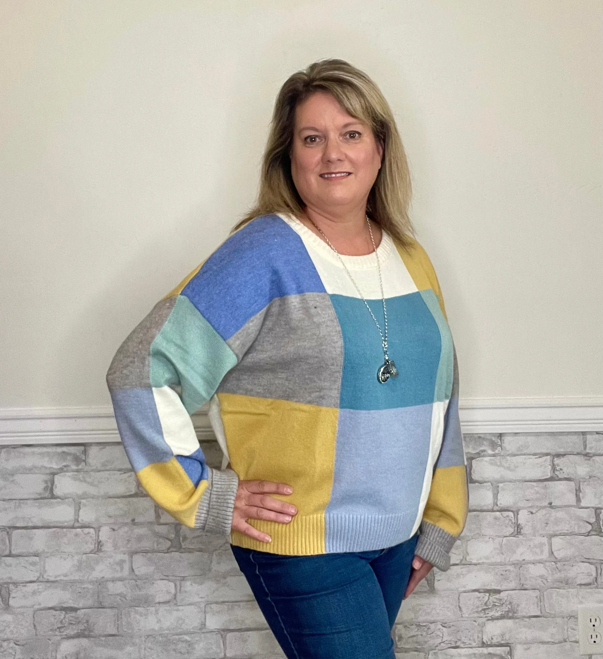 Soft Seafoam Color Block Sweater