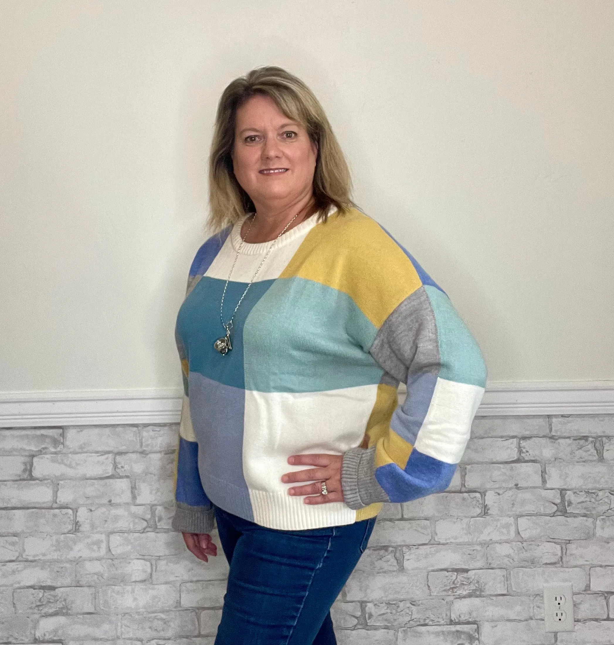 Soft Seafoam Color Block Sweater