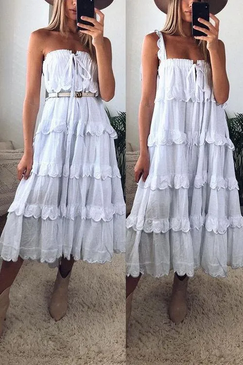 Tiered Bow Tie Slip Maxi Dress