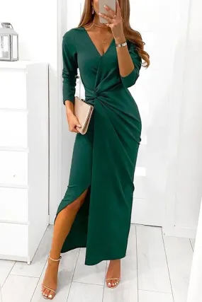 Twist V Necl Slit Maxi Dress