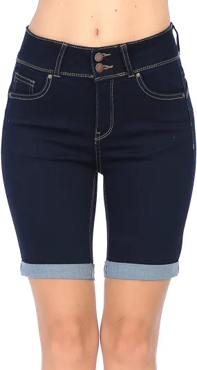 Wax Women's Butt I Love You High Rise Push-Up 2 Button Bermuda Denim Shorts