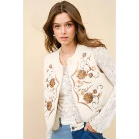 Women's Western Embroidered Fur Vest in Winter White