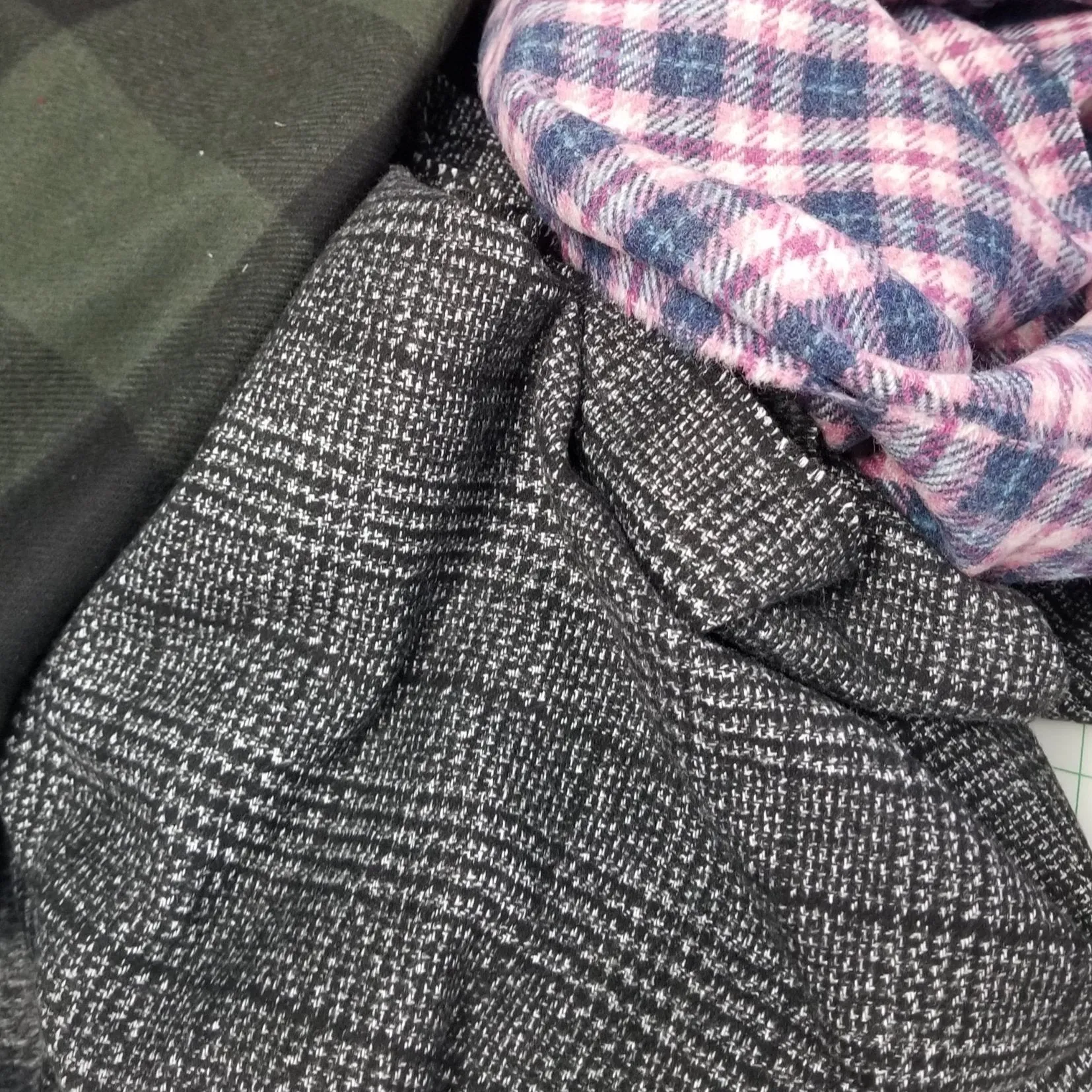 Wool Blend Melton Brushed Charcoal and Black Glen Plaid Reverse Woven-Sold by the yard